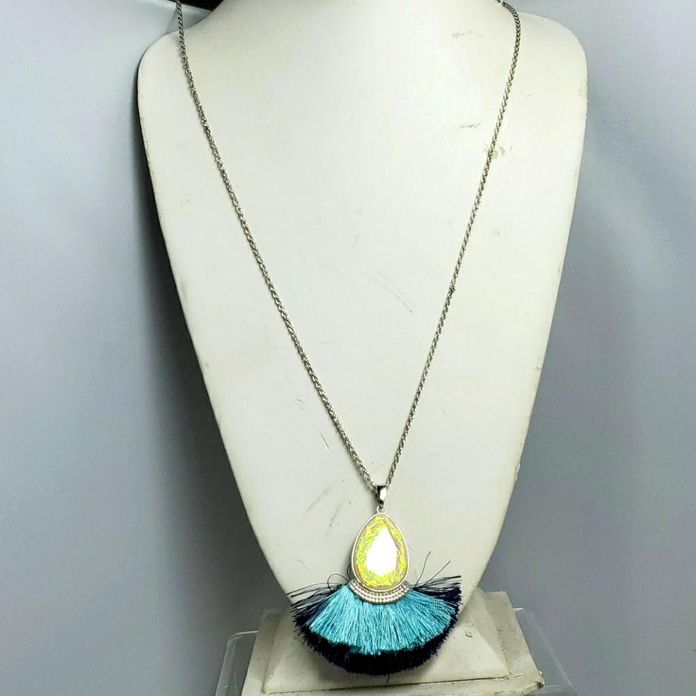 Christopher & Banks Navy/aqua tassel necklace